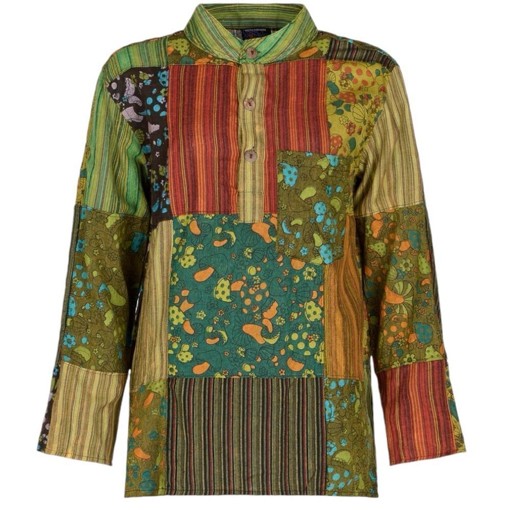 Wicked Dragon Forest Folk Men’s Bohemian Patchwork Shirt in the Size X-Large